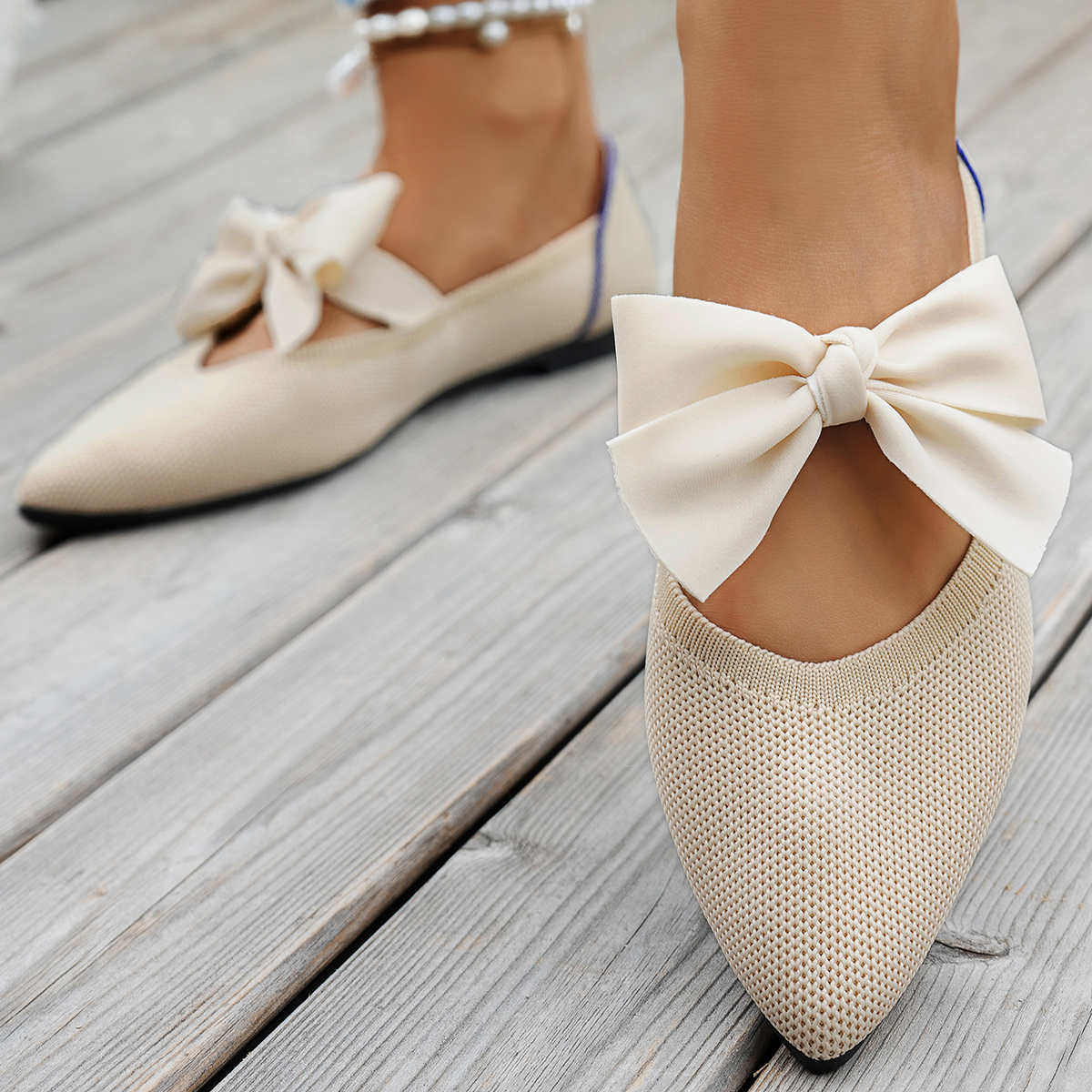 Pedal Platform Flat - Women's New Pointy Knitted Breathable Shallow-mouthed