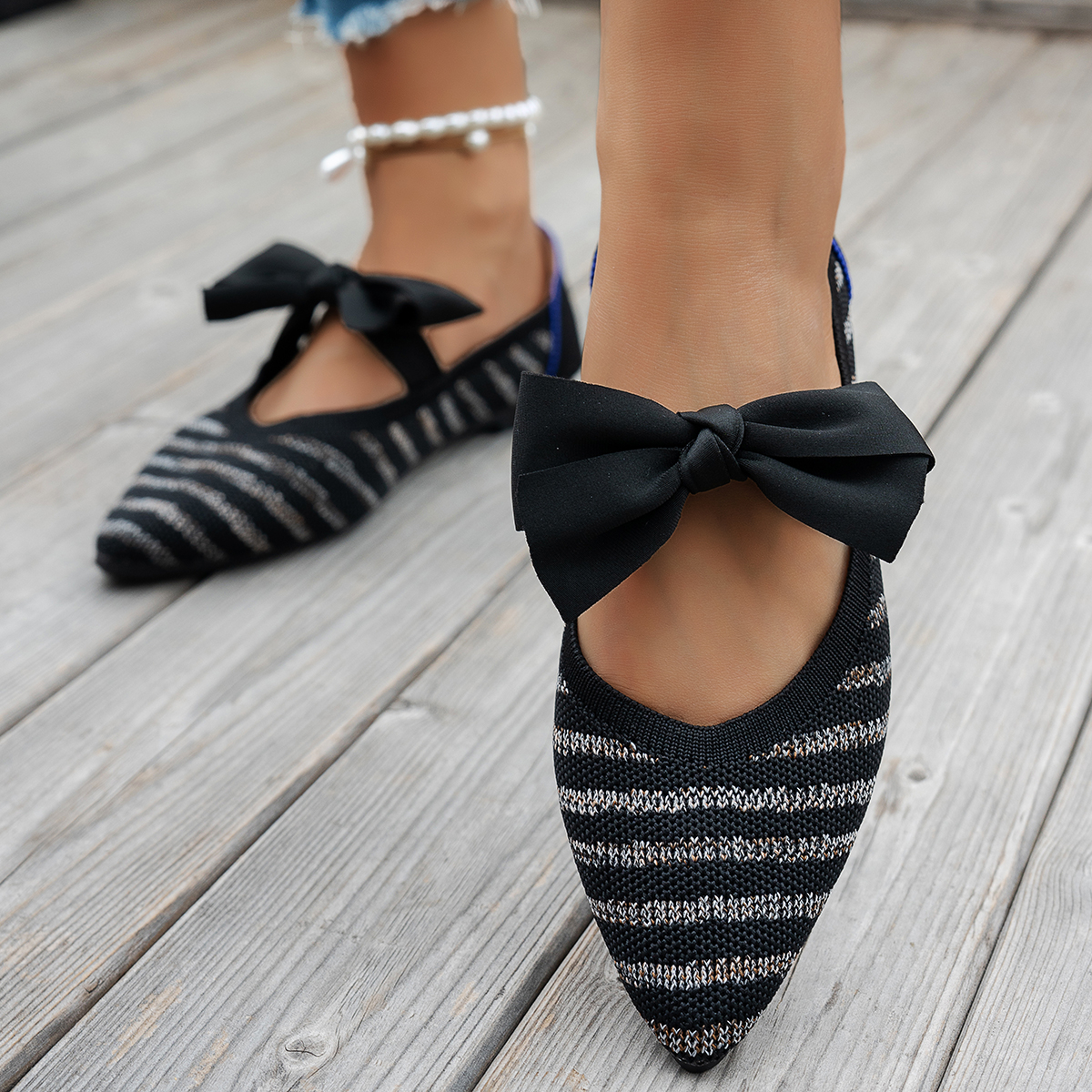 Women's New Pointy Knitted Bre - Pedal Platform Flat 评论和价格