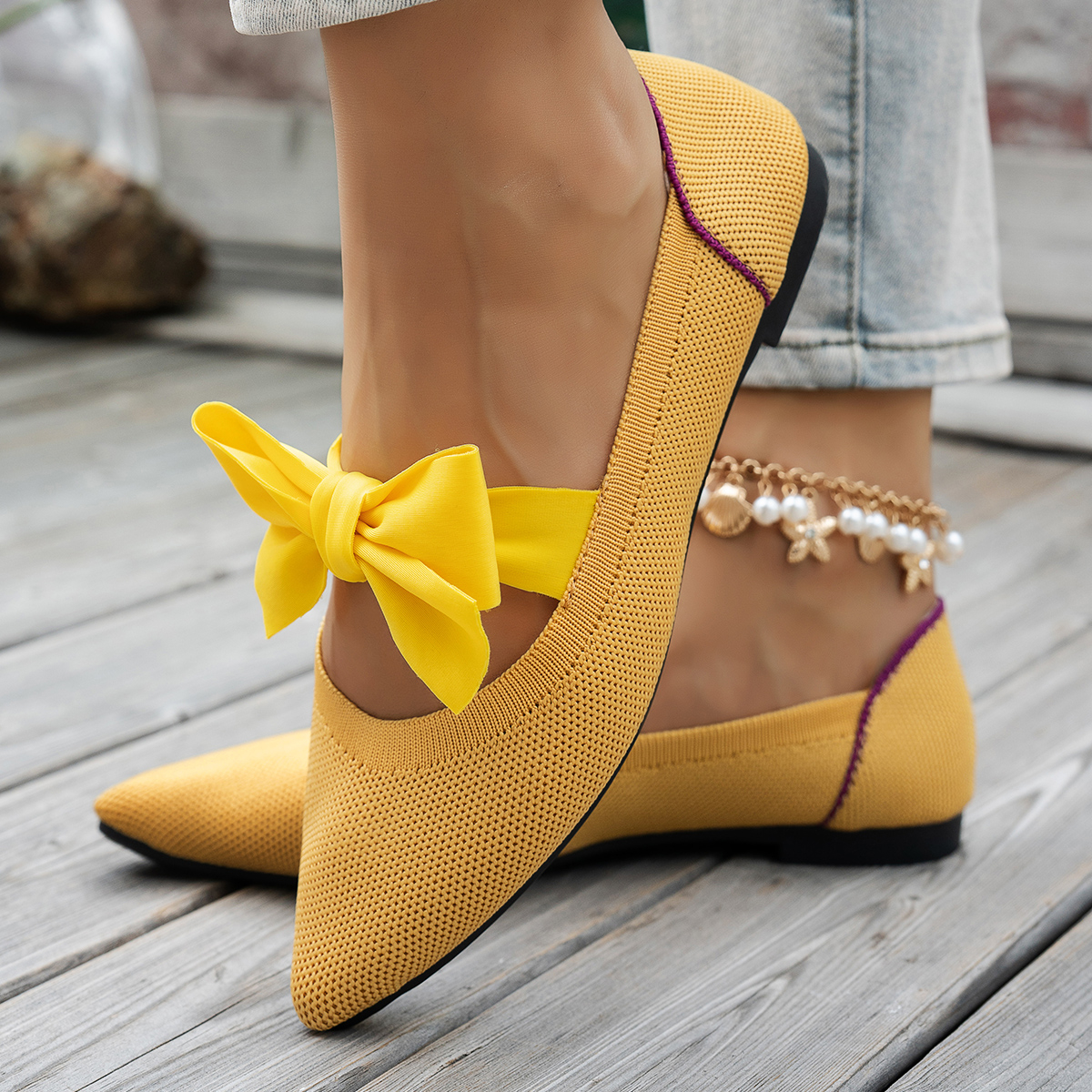 Women's New Pointy Knitted Bre - Pedal Platform Flat 评论和价格